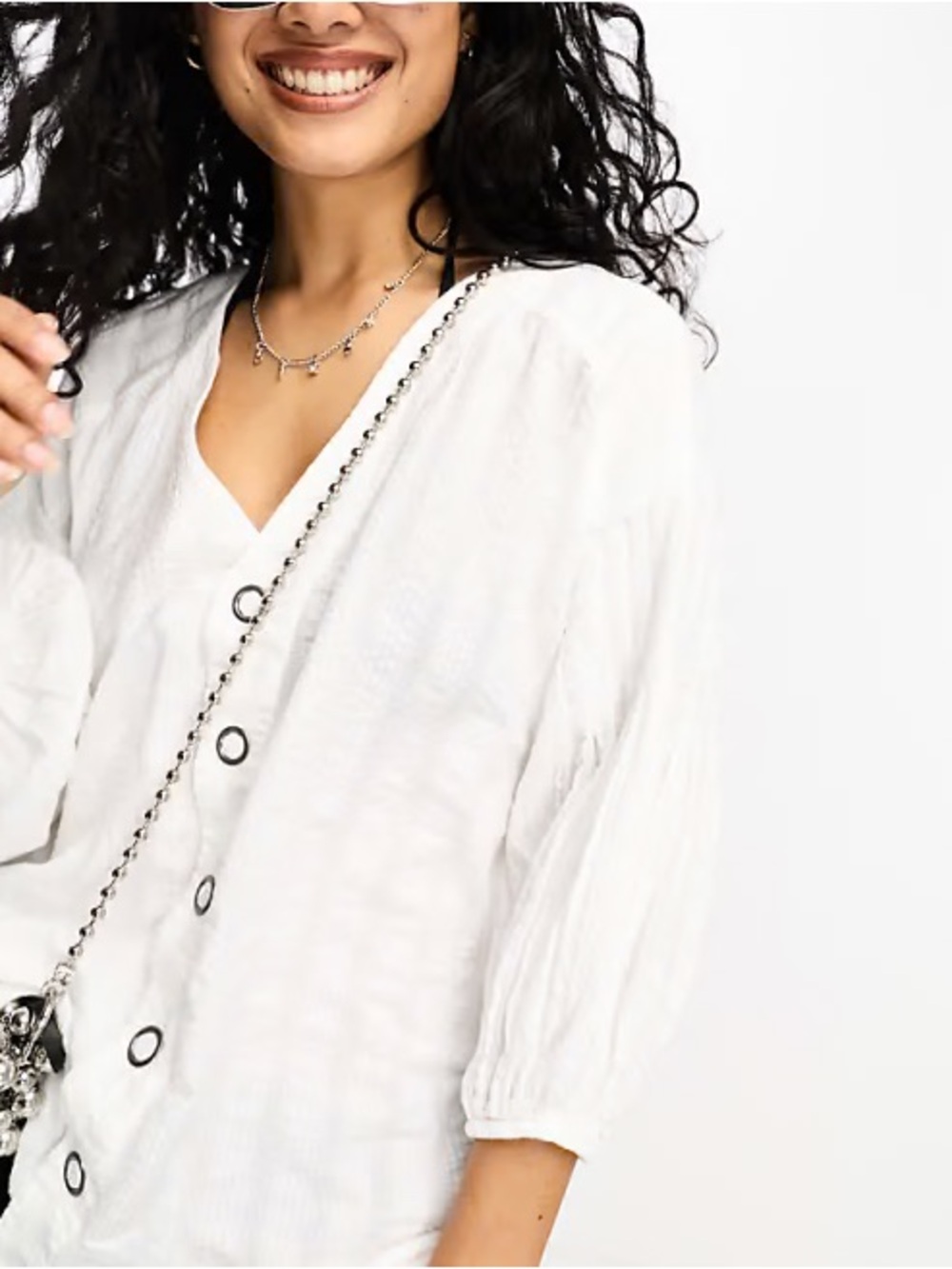 We The Free Free People Feel It Still Blouse White Cotton Oversized Snap Medium